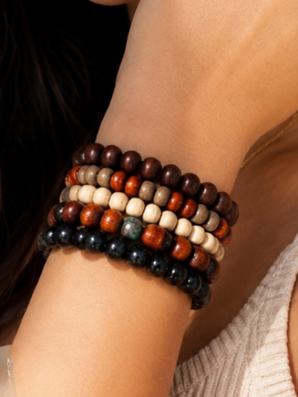 Stacked Beaded Bracelets - Multicolor Natural Tones